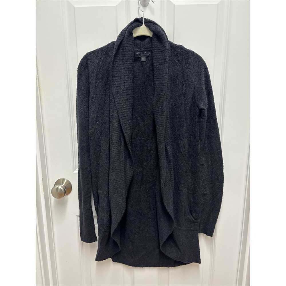 Barefoot Dreams CozyChic Lite Black Cardigan Sweater XS S Shawl Collar‎